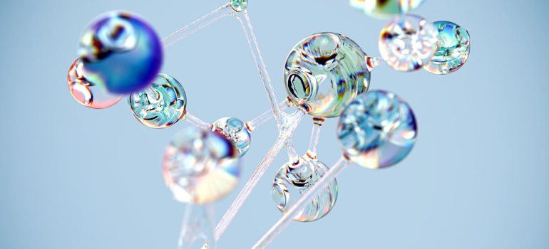 abstract AI illustration with colorful molecular-like shapes
