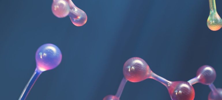 abstract image of connected glp-1 receptor agonist peptides molecular shapes