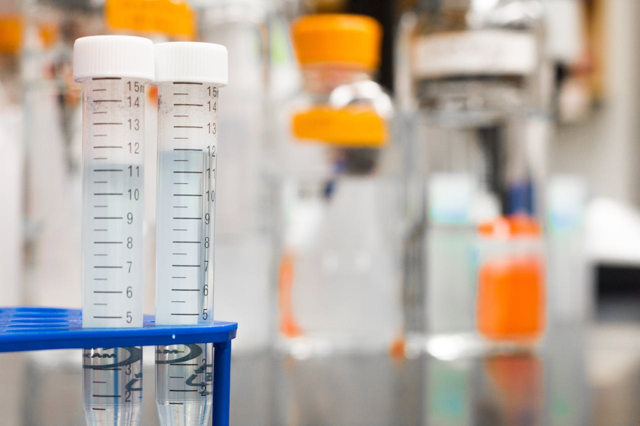 two clear test tubes in a laboratory, essential for scientific research