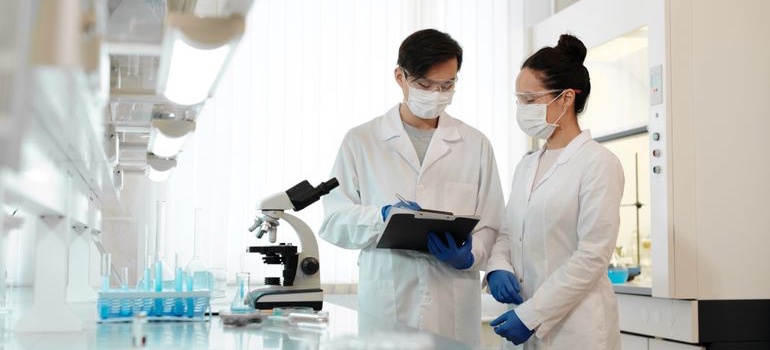 Researchers reviewing laboratory notes for pulsatile vs sustained GH release research