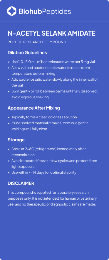 an info card for N-ACETYL SELANK AMIDATE